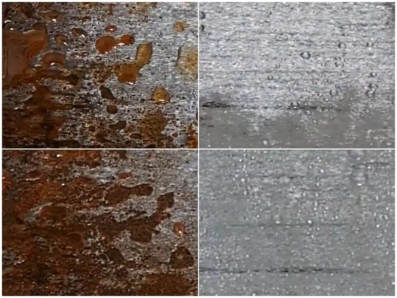 Comparison before and after the use of rust inhibitor additives Comparison before and after the use of rust inhibitor additives